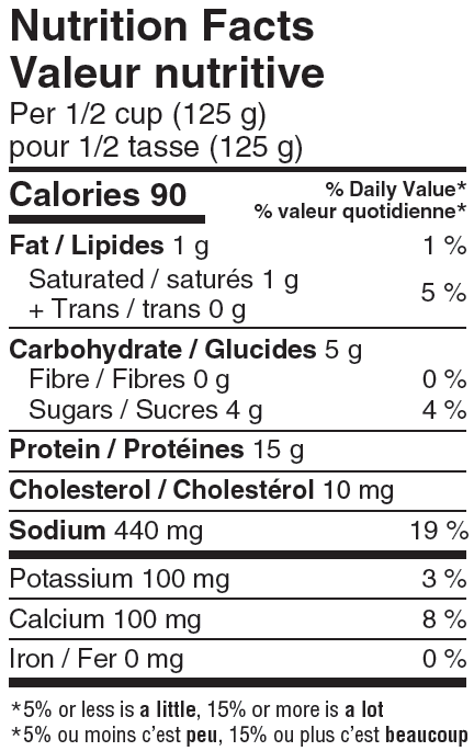 Nutritional Facts for Island Farms Cottage 1% (750g)