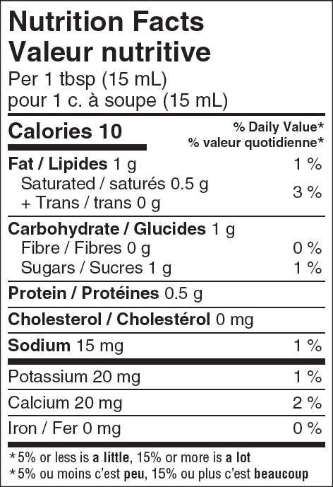 Nutritional Facts for Northumberland Cream 5% (473ml)