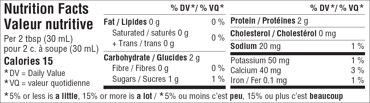 Nutritional Facts Northumberland Sour Cream 1% 250mL