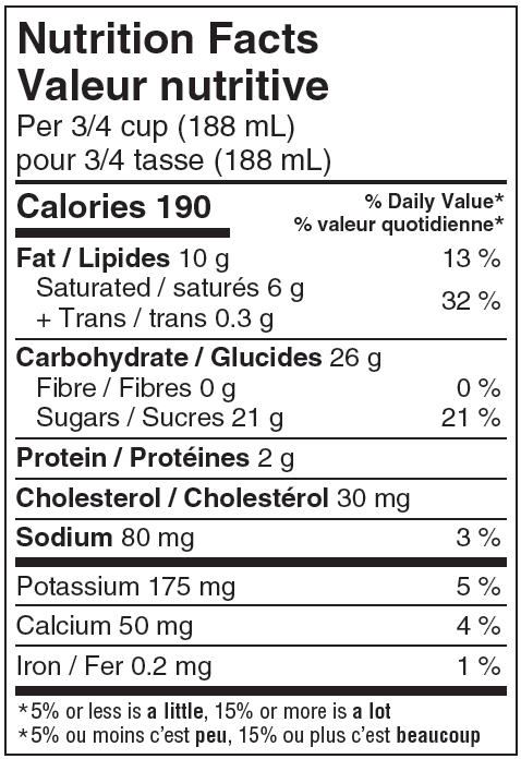 Nutritional Facts for 1.5L SCOTSBURN COOKIES N CREAM
