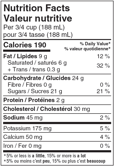 Nutritional Facts for 1.5L SCOTSBURN CRÈME À L'ORANGE 