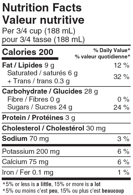 Nutrition Facts Scotsburn Butterscotch Ripple Ice Cream