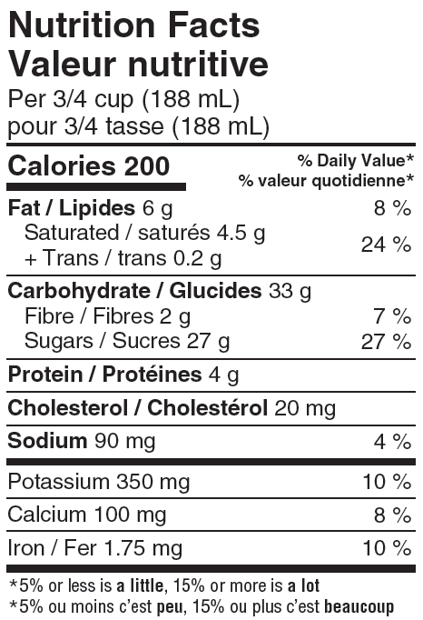 Nutrition Facts Scotsburn Délice au chocolat Ice Cream