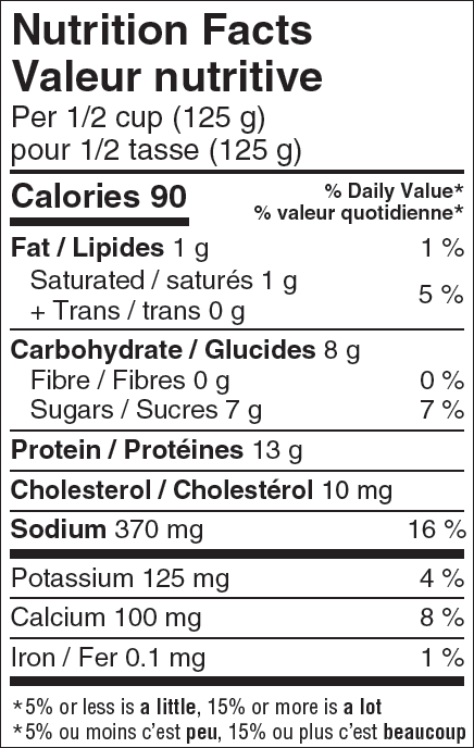  Nutritional Facts for Sealtest Cottage 1% (500g)