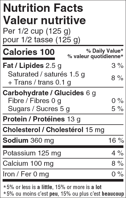 Nutritional Facts for 500GR SEALTEST 2% COTTAGE CHEESE