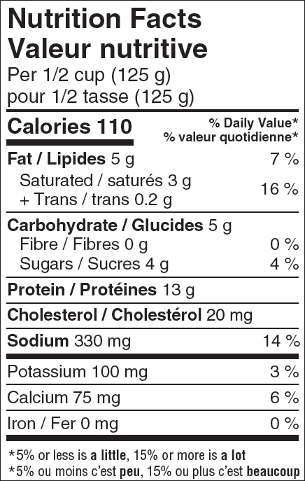 Nutritional Facts for 500G SEALTST 4% COTTAGE CHEESE