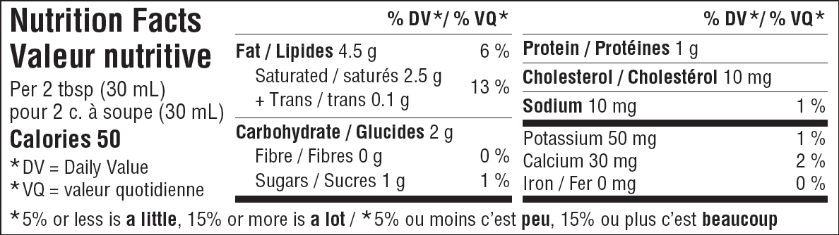 Nutritional Facts for 250ML SOUR CREAM 14% SEALTEST