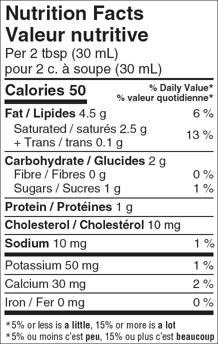 Nutritional Facts for 500ML SOUR CREAM 14% SEALTEST