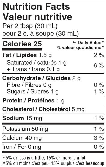 Nutritional Facts for Sealtest Crème Sure 5% (500ml)