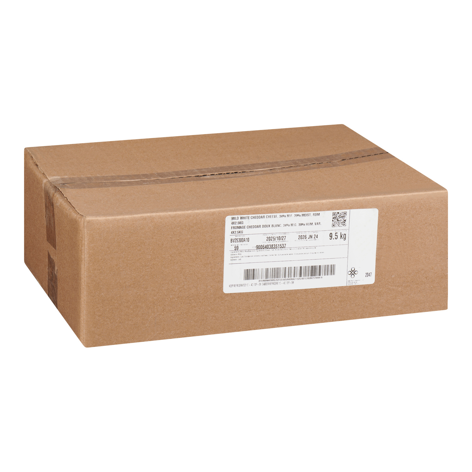 FROMAGE CHEDDAR DOUX BLANC, 34% M.G. 39% HUM, VAR. 4X2.5KG