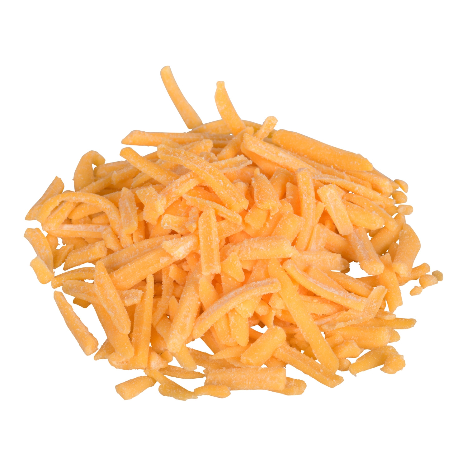 SHREDDED COLOURED MEDIUM CHEDDAR CHEESE, 34%M.F. 39%MOIST., 6X620G-Texture