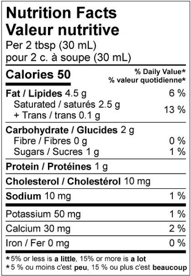  Nutritional Facts for 3.5L NATREL CRÈME SURE 14%