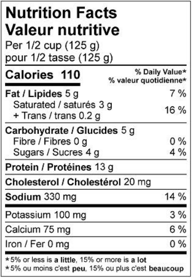  Nutritional Facts for Natrel Cottage 4% (2kg)