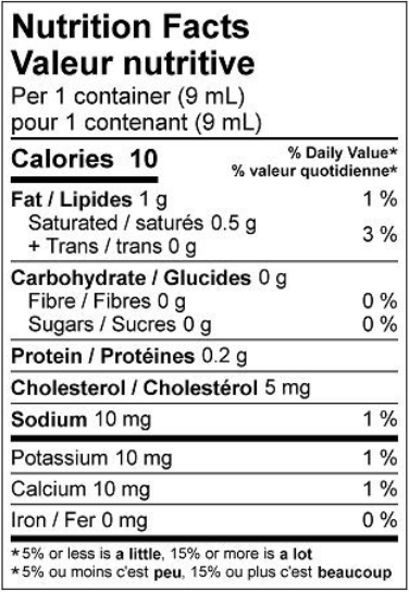 Nutritional Facts for Natrel Cream 10% (160x9ml)