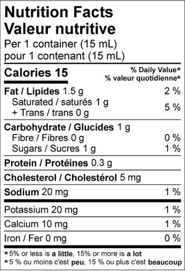  Nutritional Facts for Natrel Cream 10% (200x15ml)