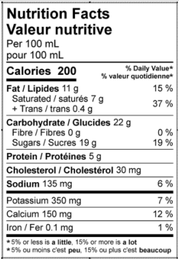 Nutritional Facts for 10L ICE CREAM MIX VANILLA NATREL