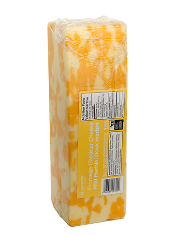 FROMAGE CHEDDAR DOUX MARBRÉ, 34%M.G. 39%HUM., 2X2.27KG