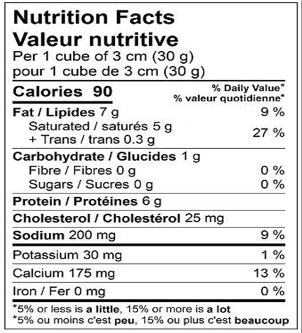  Nutritional Facts for BRIE SC NOTRE DAME 8 X 170GR