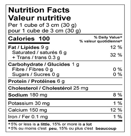  Nutritional Facts for BRIE DOUBLE CRÈME L'EXTRA 3KG