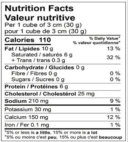  Nutritional Facts for CHAMPFLEURY 4 X 180GR