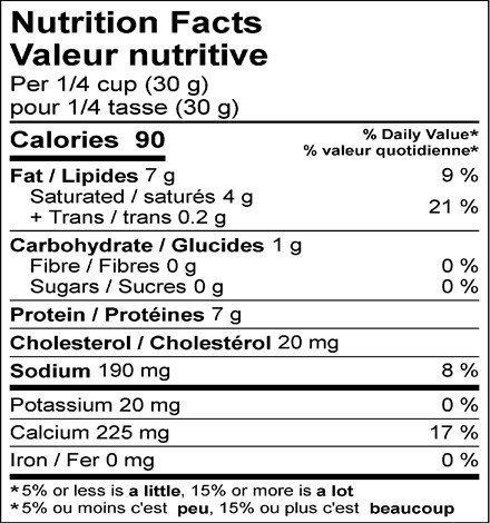  Nutritional Facts for SHRED 90/10 PIZZA MOZZARELLA-CHEDDAR CHEESE BLEND,21%MF50%MOIST,4X2.5KG