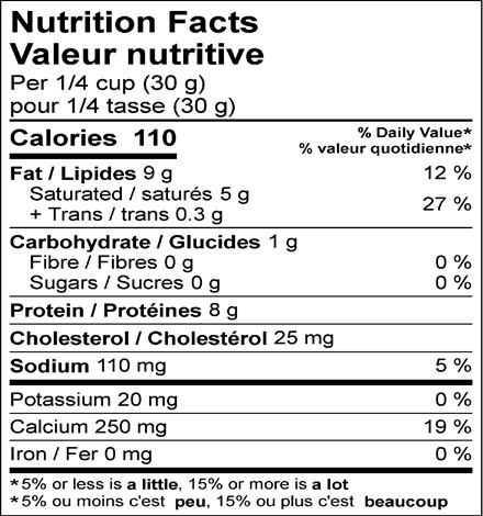  Nutritional Facts for 3KG FROMAGE SUISSE CAN RÂPÉ