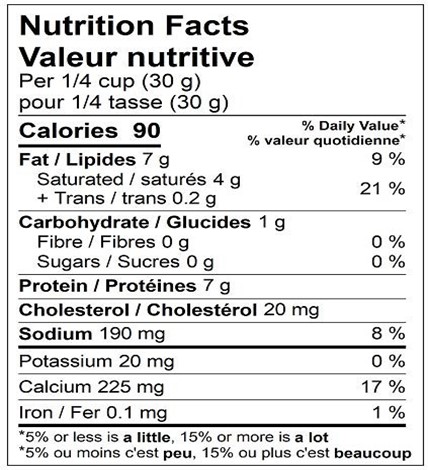  Nutritional Facts for 2KG MOZZARELLA 20% RÂPÉ 