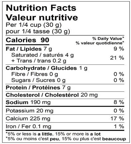  Nutritional Facts for 2KG MOZZARELLA 20% SHRED 