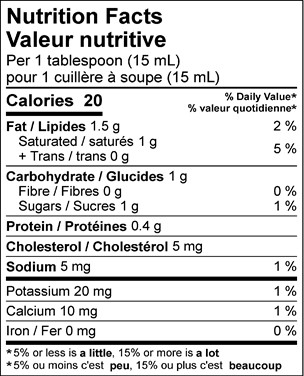  Nutritional Facts for 10L 10% CRÈME MOITIÉ & MOITIÉ