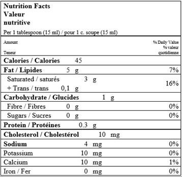  Nutritional Facts for 1LT CRÈME 35% SEALTEST