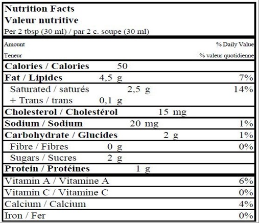  Nutritional Facts for 3.5L NATREL SOUR CREAM 14%