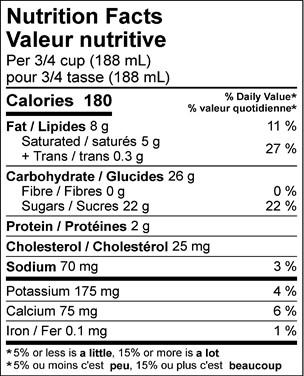  Nutritional Facts for 11.4L SCOTSBURN RUBAN DE CARAMEL