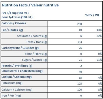  Nutritional Facts for 1.5L SCOTBURN VANILLE