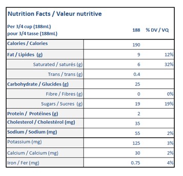  Nutritional Facts for 11.4L CHOCOLAT ARC-EN-CIEL 