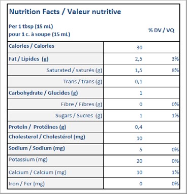  Nutritional Facts for 1L LUCERNE CRÈME 18%