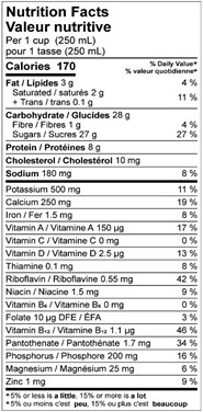  Nutritional Facts for 12X1L CHOCOLAT AU LAIT NATREL