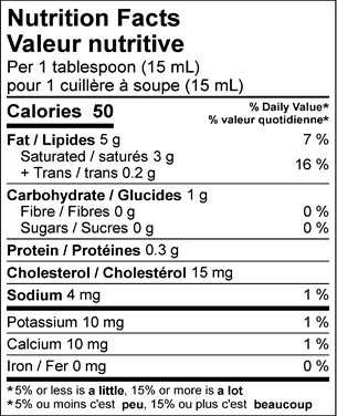  Nutritional Facts for 473ML CRÈME 35% QUEBON