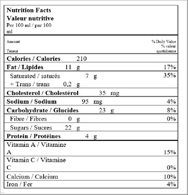  Nutritional Facts for 2L MÉLANGE À CRÈME GLACÉE VANILLE NATREL 