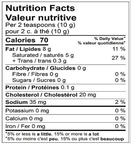  Nutritional Facts for 454G BEURRE SEMI-SALE NATREL