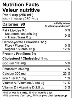  Nutritional Facts for 1 LT ECRÉMÉ QUEBON