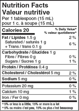  Nutritional Facts for 1L NATREL ORGANIREAM 10%