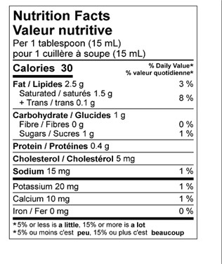  Nutritional Facts for 10L NATREL 18% CRÈME