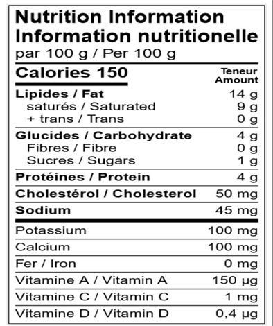  Nutritional Facts for 5KG YOGOURT PRESSE
