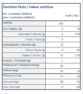  Nutritional Facts for THERMO - VANILLE (24 X 100 ML)
