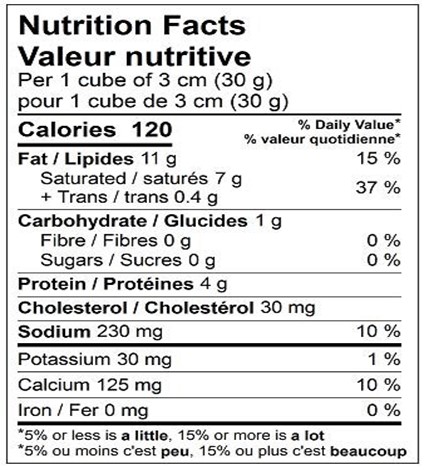  Nutritional Facts for BRIE L'EXTRA TRIPLE CRÈME 4X300GR