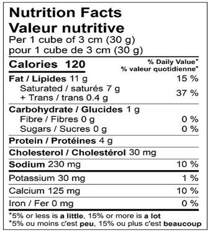  Nutritional Facts for BRIE L'EXTRA TRIPLE CREAM 4X300GR