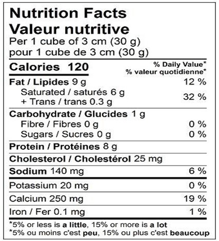  Nutritional Facts for OKA L'ARTISAN FUMÉ 4.5KG