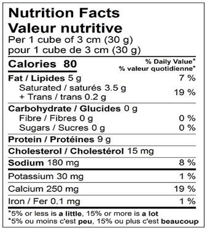  Nutritional Facts for OKA LÉGER 2.5KG