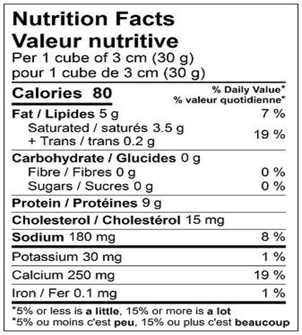  Nutritional Facts for OKA LIGHT 2.5KG