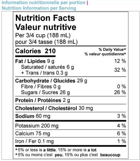 Nutritional Facts for 11.4L SCOTSBURN GOMME BALLOUNE